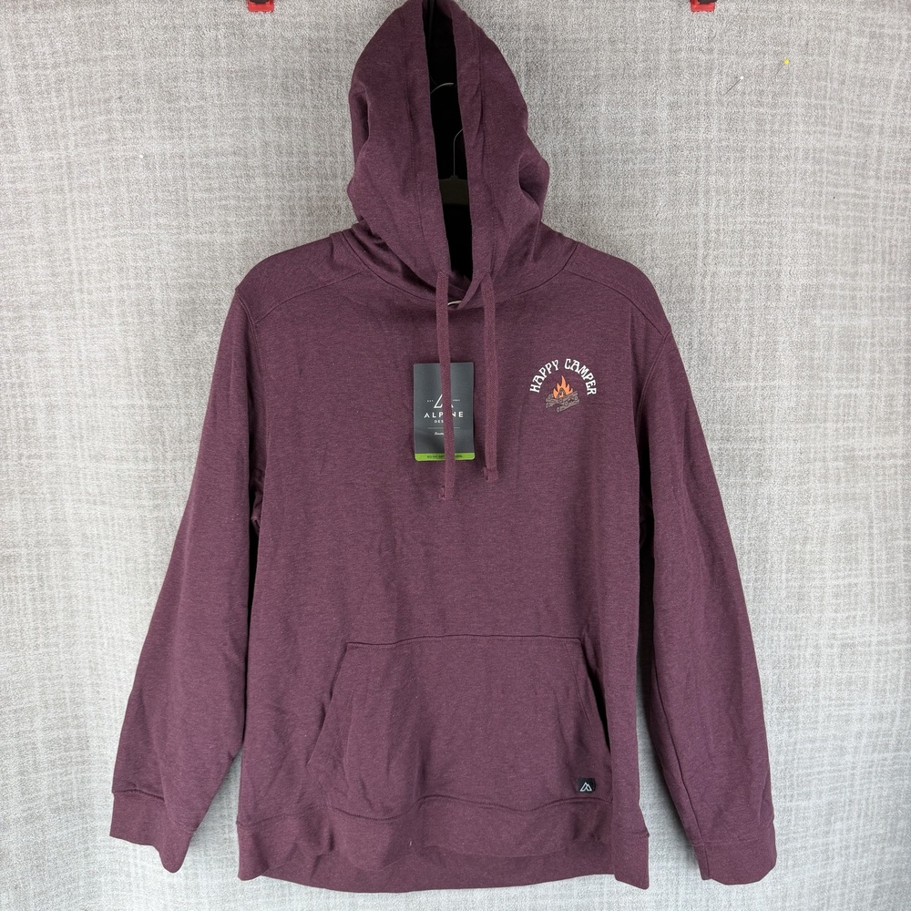 Alpine Design Hoodie Mens L Deep Bordeaux Heather Pullover Hooded Graphic Fleece